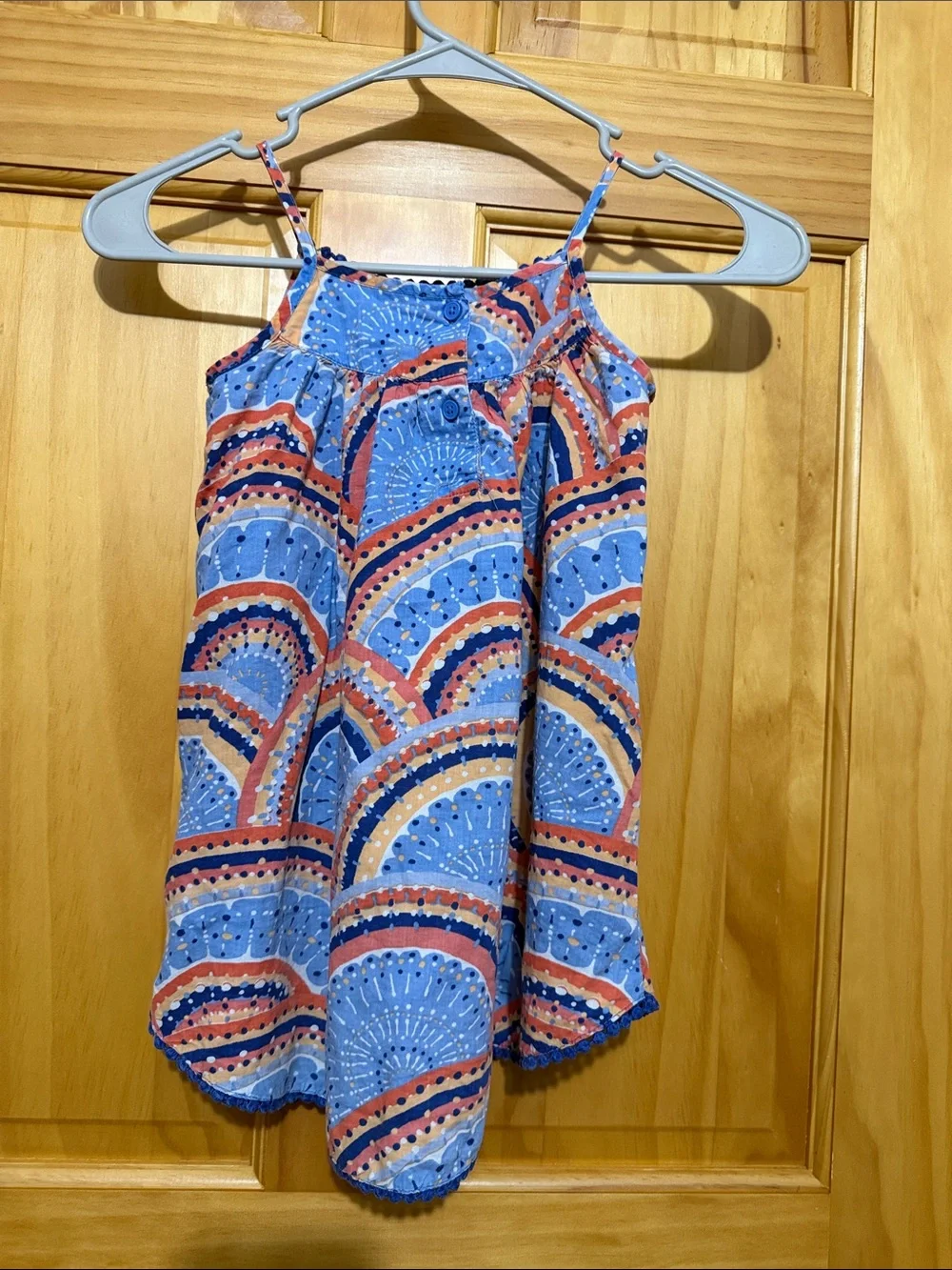 Old Navy Blue Multicolor Arc-Print Sundress with Smocking & Brick Brack Trim, 4T